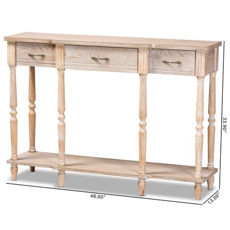 Baxton Studio Hallan Classic Whitewashed Oak Brown Finished Wood 3-Drawer Console Table 176-11075-Zoro